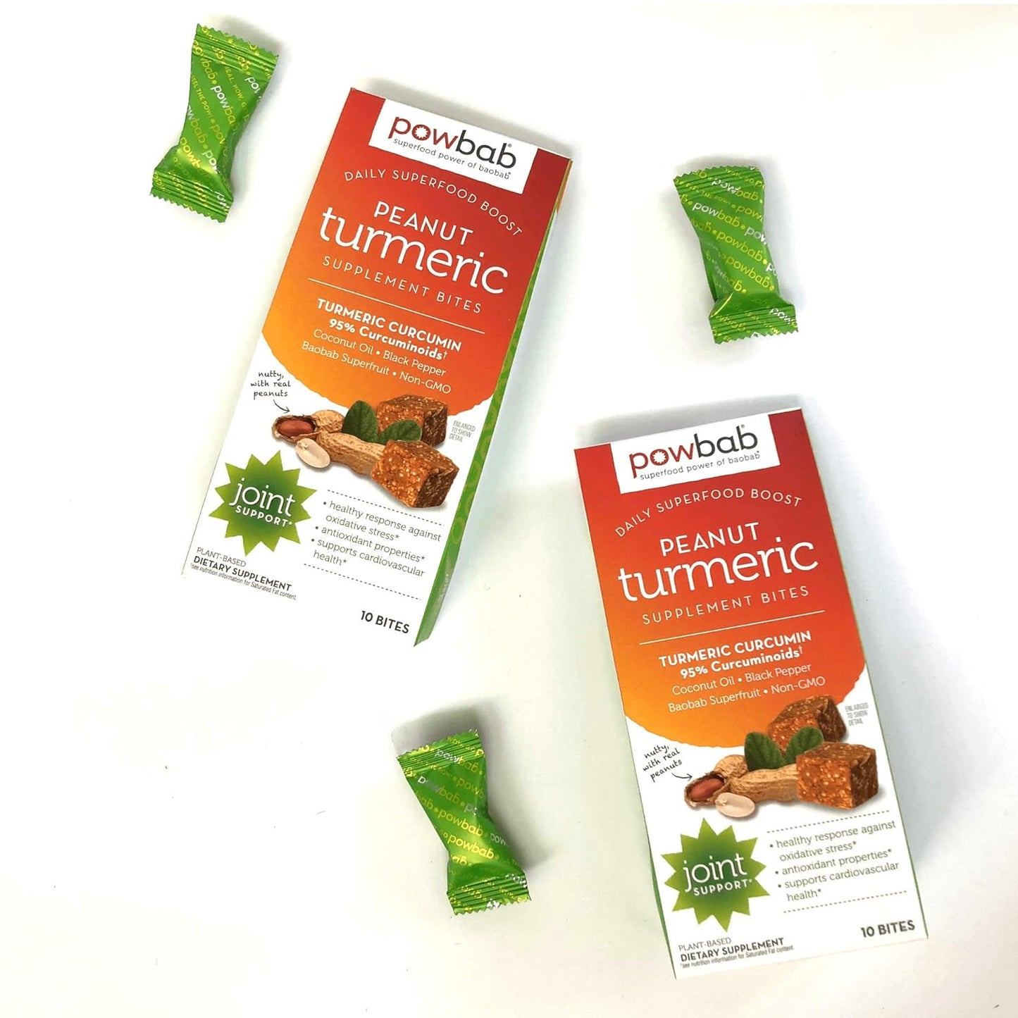 Organic Peanut Turmeric Supplement Bites - 3 Pack with Curcumin, Black Pepper, Coconut Oil, Baobab Powder for Joint Health. Antioxidant Vitamin. Gluten Free 10CT.