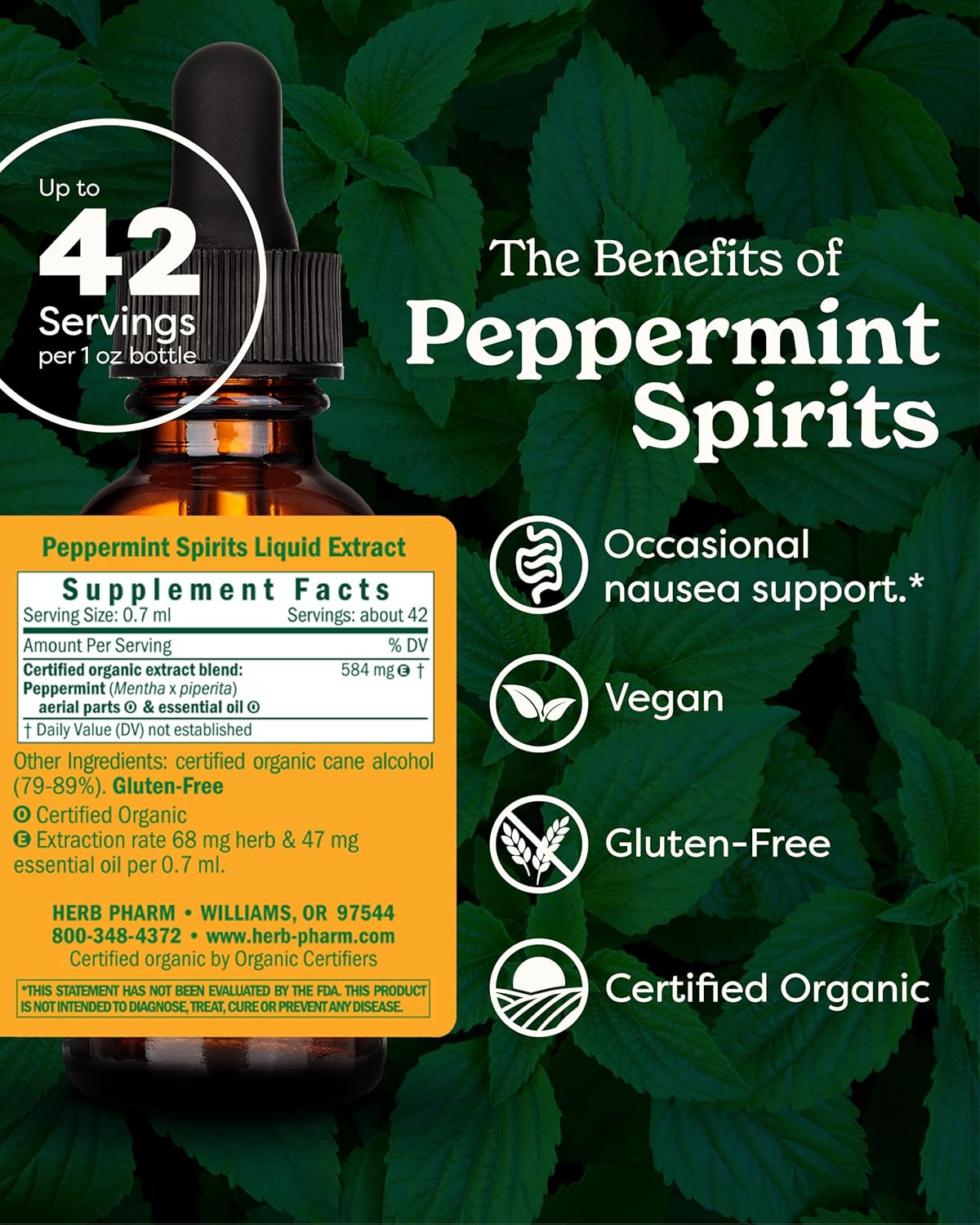 Organic Peppermint Spirits by Herb Pharm - 1 Fl Oz Bottle