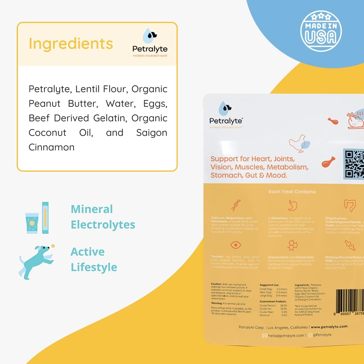 Organic Petralyte Dog Electrolyte & Joint Supplement with Chicken Flavor | Natural Dog Vitamins for Inflammation & Mobility Support