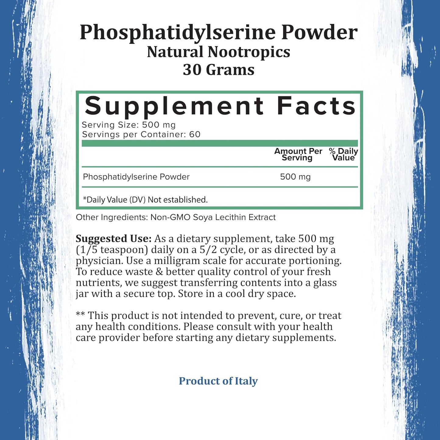 Organic Phosphatidylserine Powder for Memory & Focus | Non GMO Soy Lecithin Extract | Nootropic Brain Support Supplement