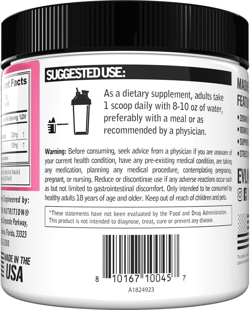 Organic Pink Lemonade Magnesium + L-Theanine Powder - Vegan Relaxation & Focus Supplement - 200mg Magnesium + 100mg L-Theanine - Non-GMO - 30 Servings