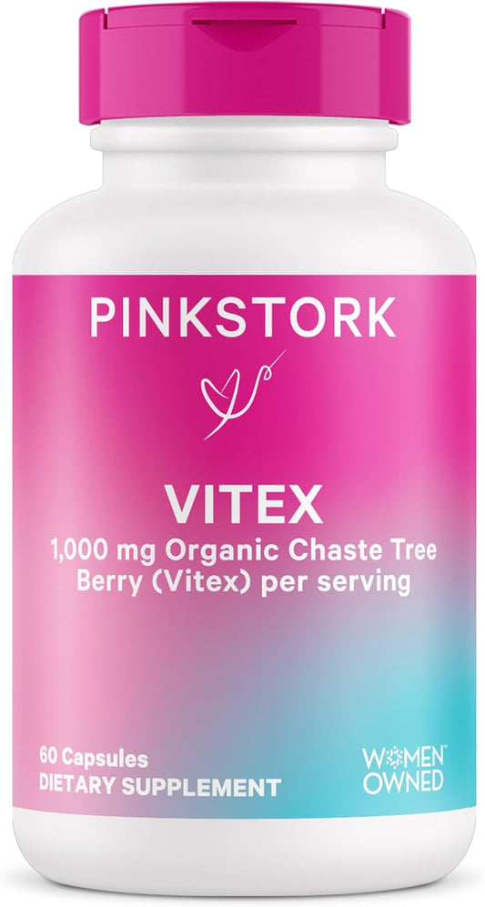 Organic Pink Stork Vitex Supplement - 1000mg Chaste Tree Berry for Hormone Balance, Fertility Support - 60 Capsules