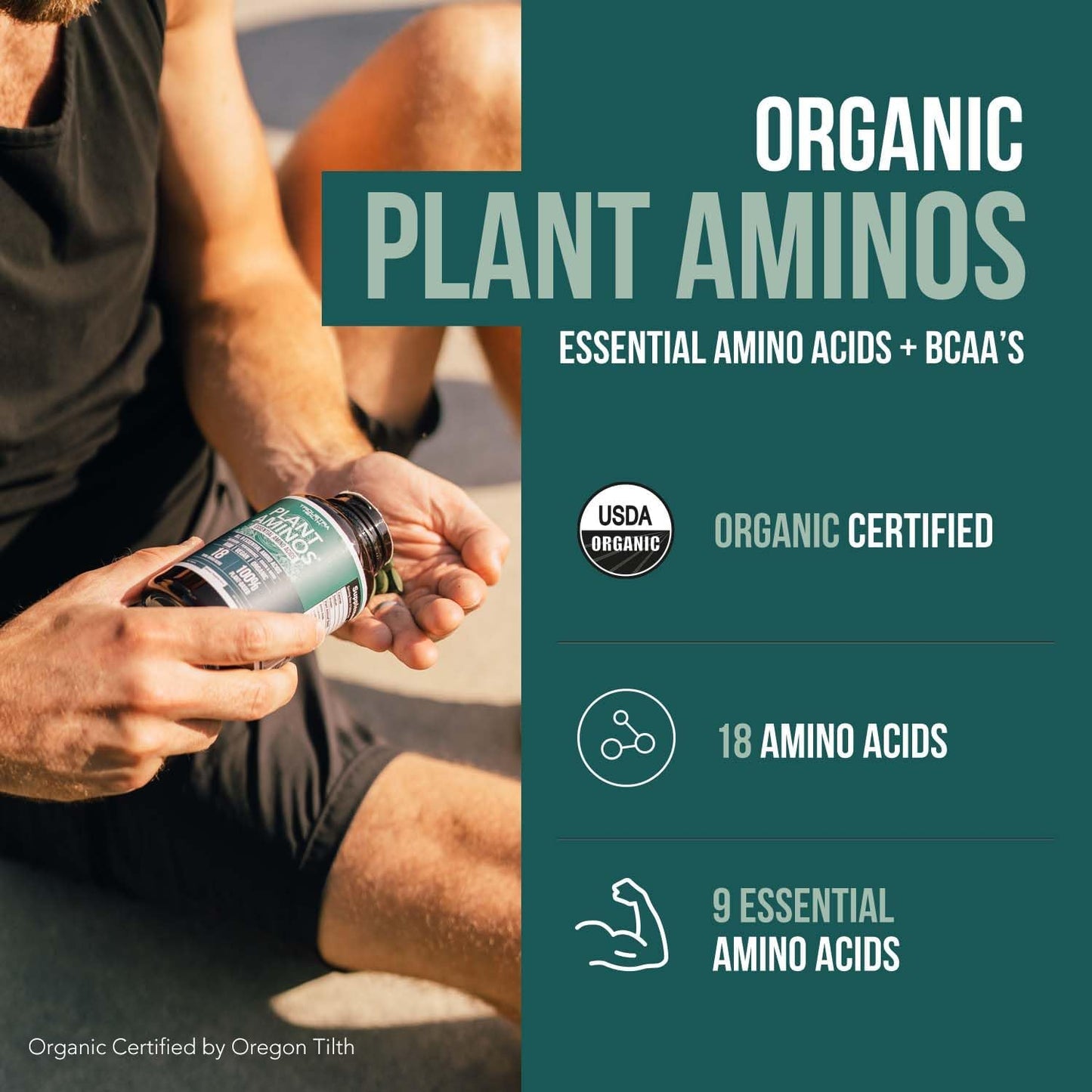 Organic Plant Aminos: Essential & Branched-Chain Amino Acids (EAAs & BCAAs) - 100% Vegan, Raw, All 9 Amino Acids - 360 Tablets