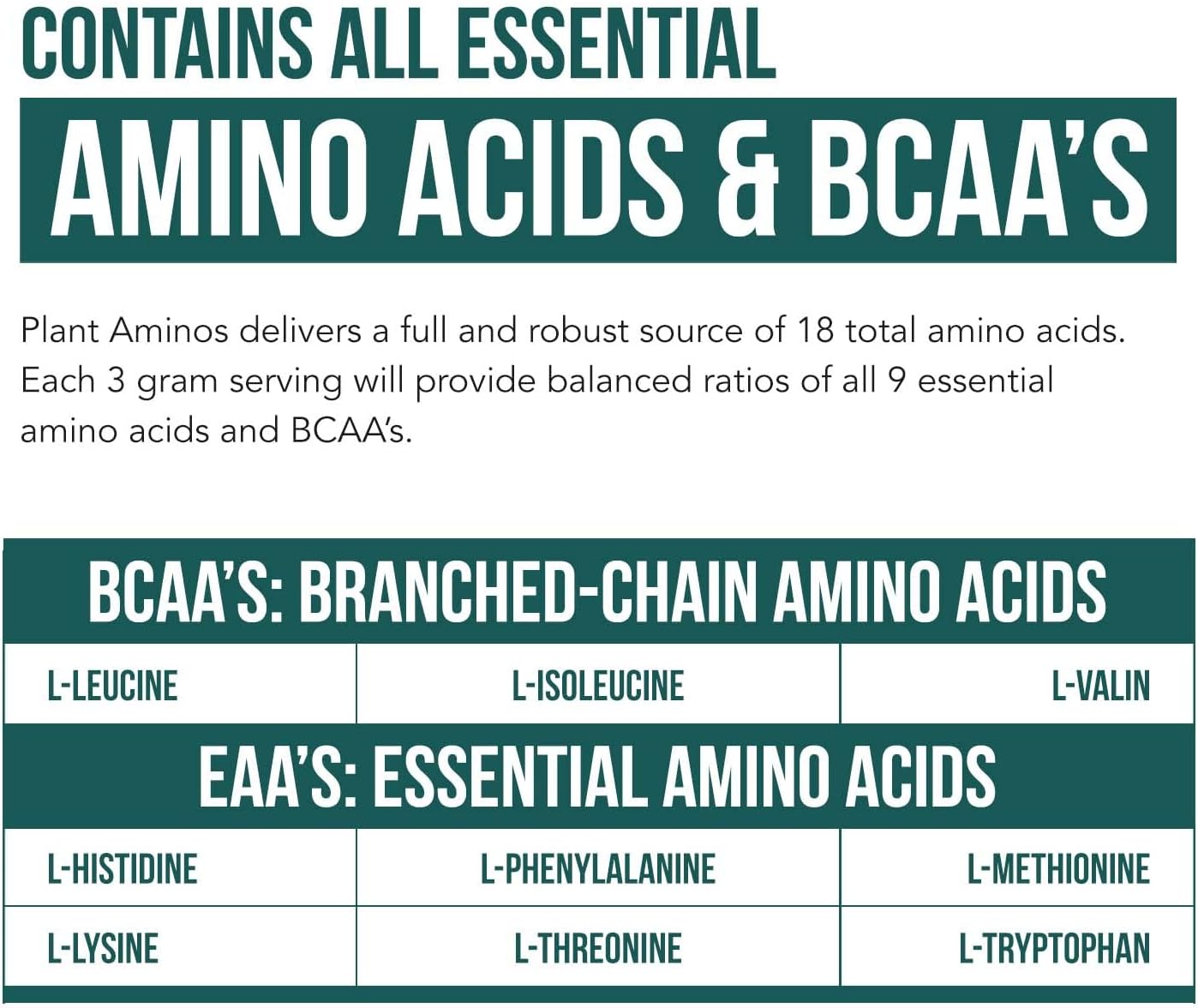 Organic Plant Aminos: Essential & Branched-Chain Amino Acids (EAAs & BCAAs) - 100% Vegan, Raw, All 9 Amino Acids - 360 Tablets