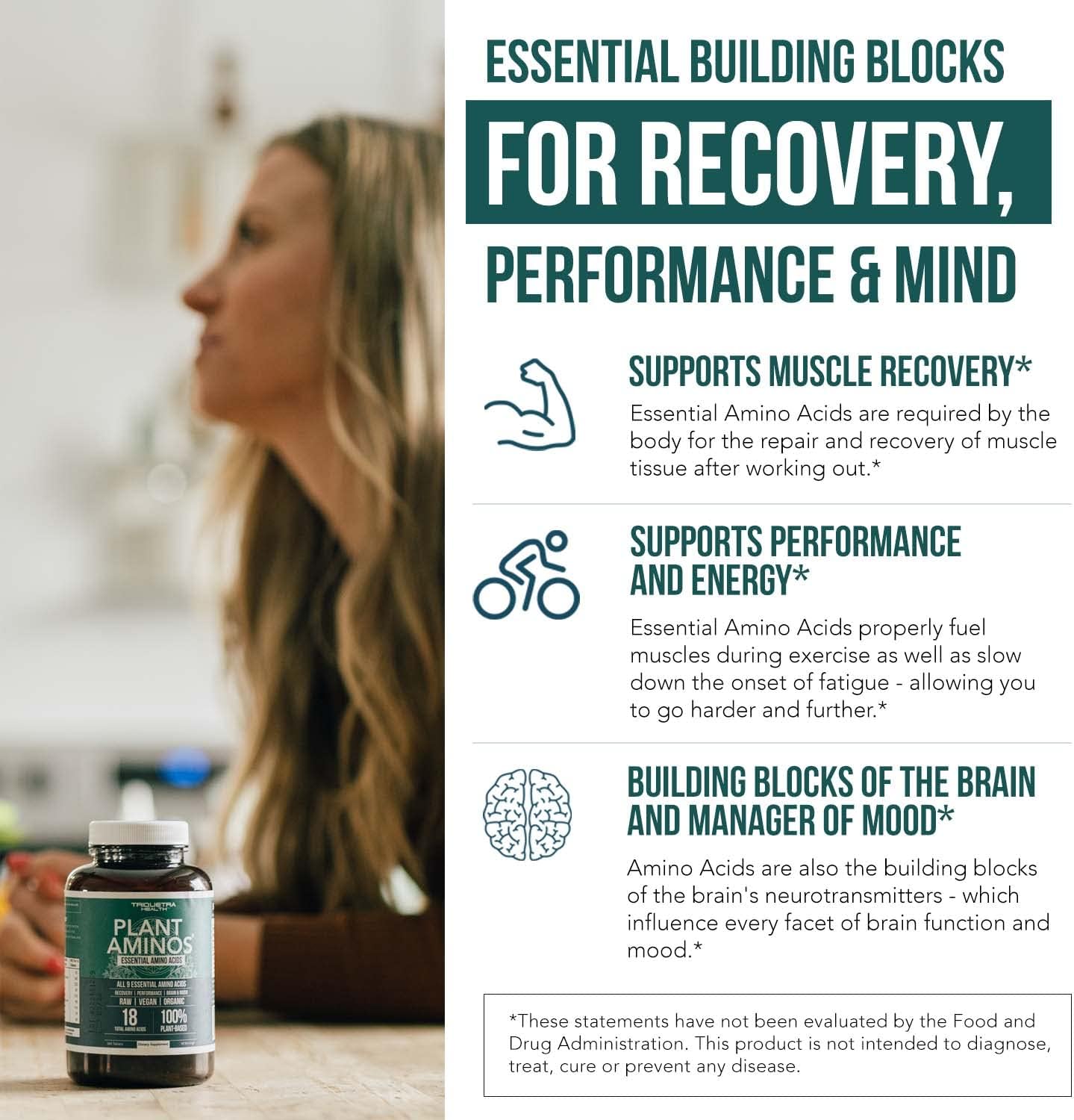 Organic Plant Aminos: Essential & Branched-Chain Amino Acids (EAAs & BCAAs) - 100% Vegan, Raw, All 9 Amino Acids - 360 Tablets