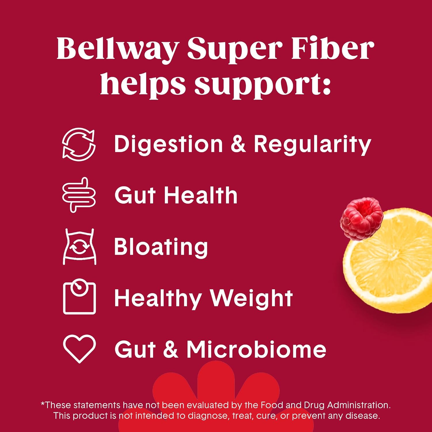 Organic Plant-Based Bellway Super Fiber Powder with Psyllium Husk for Gut Health - Raspberry Lemon Flavor, Sugar-Free, Non-GMO (50 Servings)