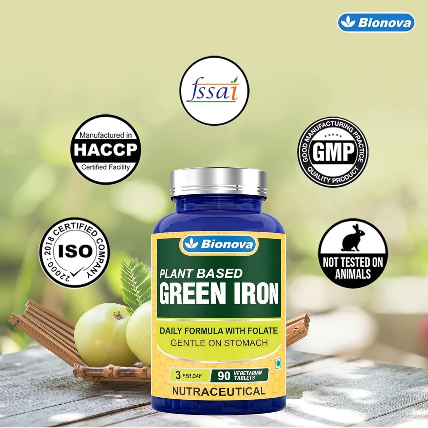 Organic Plant-Based Green Iron Supplement for Enhanced Red Blood Cell Production and Immunity - 90 Tablets