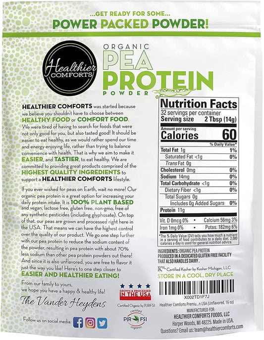 Organic Plant-Based Pea Protein Powder | Vegan, Low Sodium, Gluten-Free | Keto-Friendly Unflavored Protein Powder 16oz