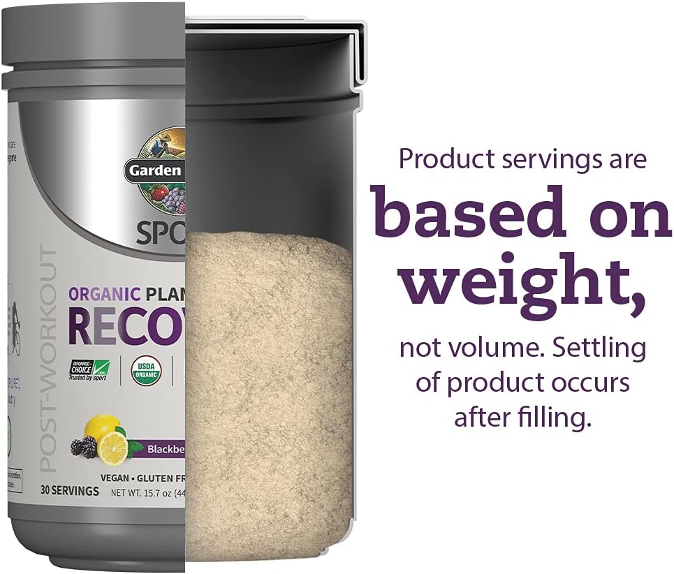 Organic Plant Based Post Workout Muscle Recovery Powder - BlackBerry Lemonade, 30 Servings, 100mg Magnesium, Antioxidants, 15.7 Oz - Garden of Life Sport Vegan for Men & Women