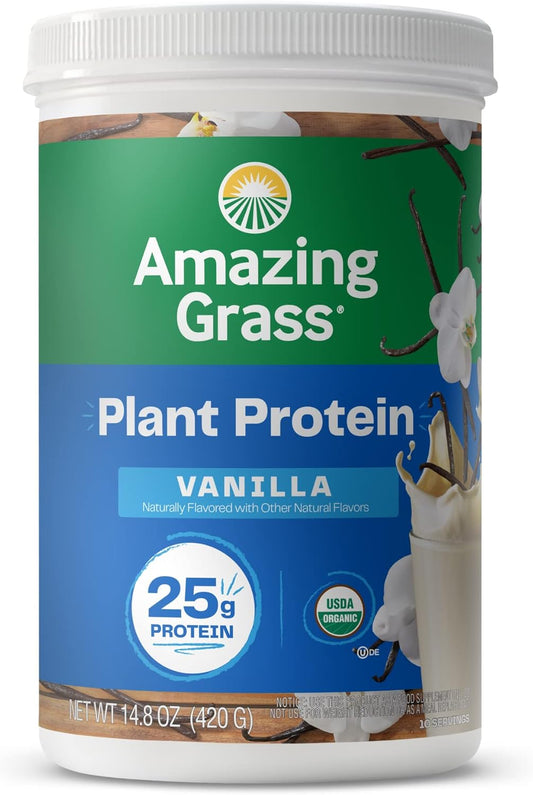 Organic Plant-Based Protein Powder - Creamy Vanilla Flavor, 25g Protein, Dairy, Gluten, Soy Free - 10 Servings