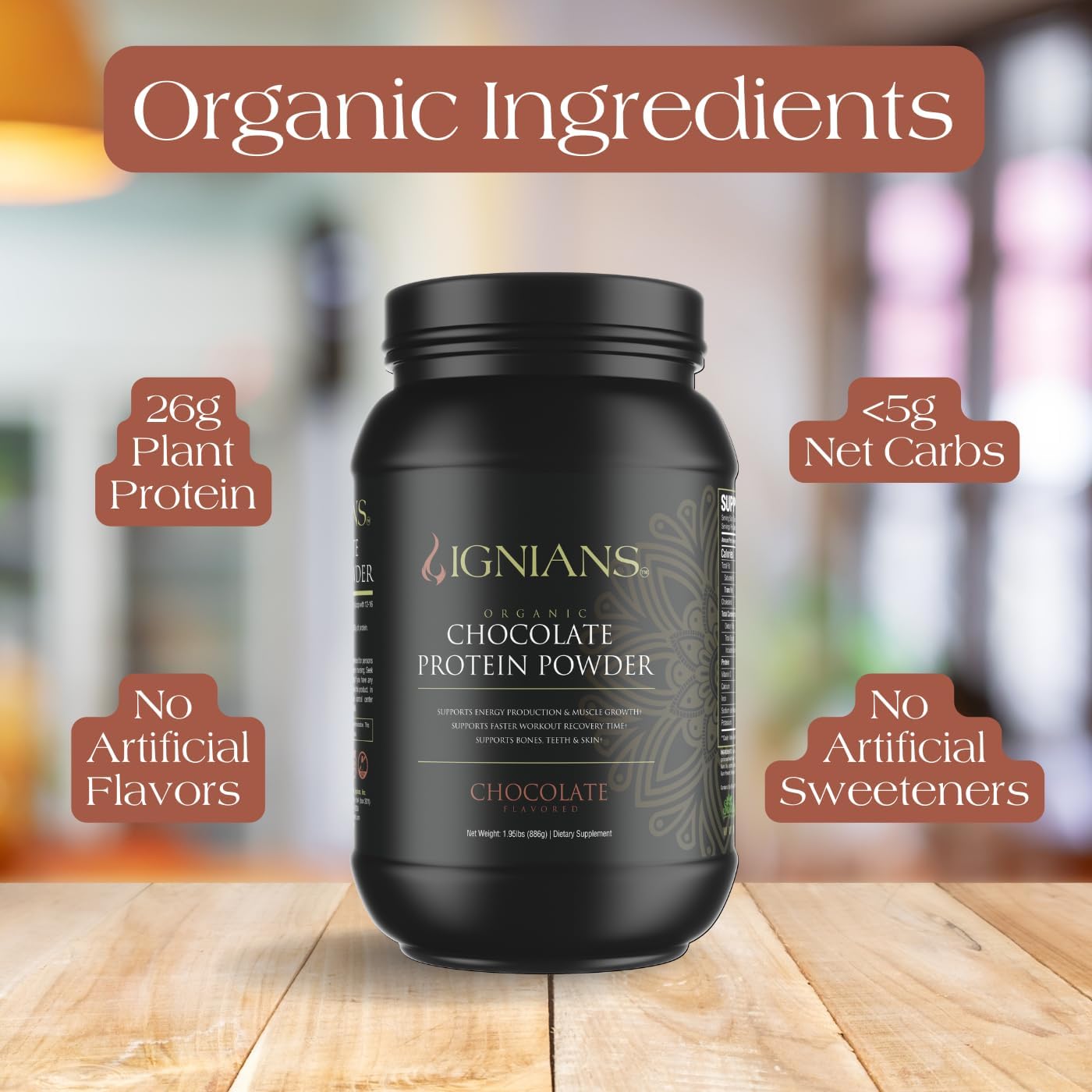 Organic Plant-Based Protein Powder - Pea Blend with 26.5g Protein - Vegan Friendly Chocolate Flavor for Men & Women - Ideal for Shakes, Smoothies, & Baking