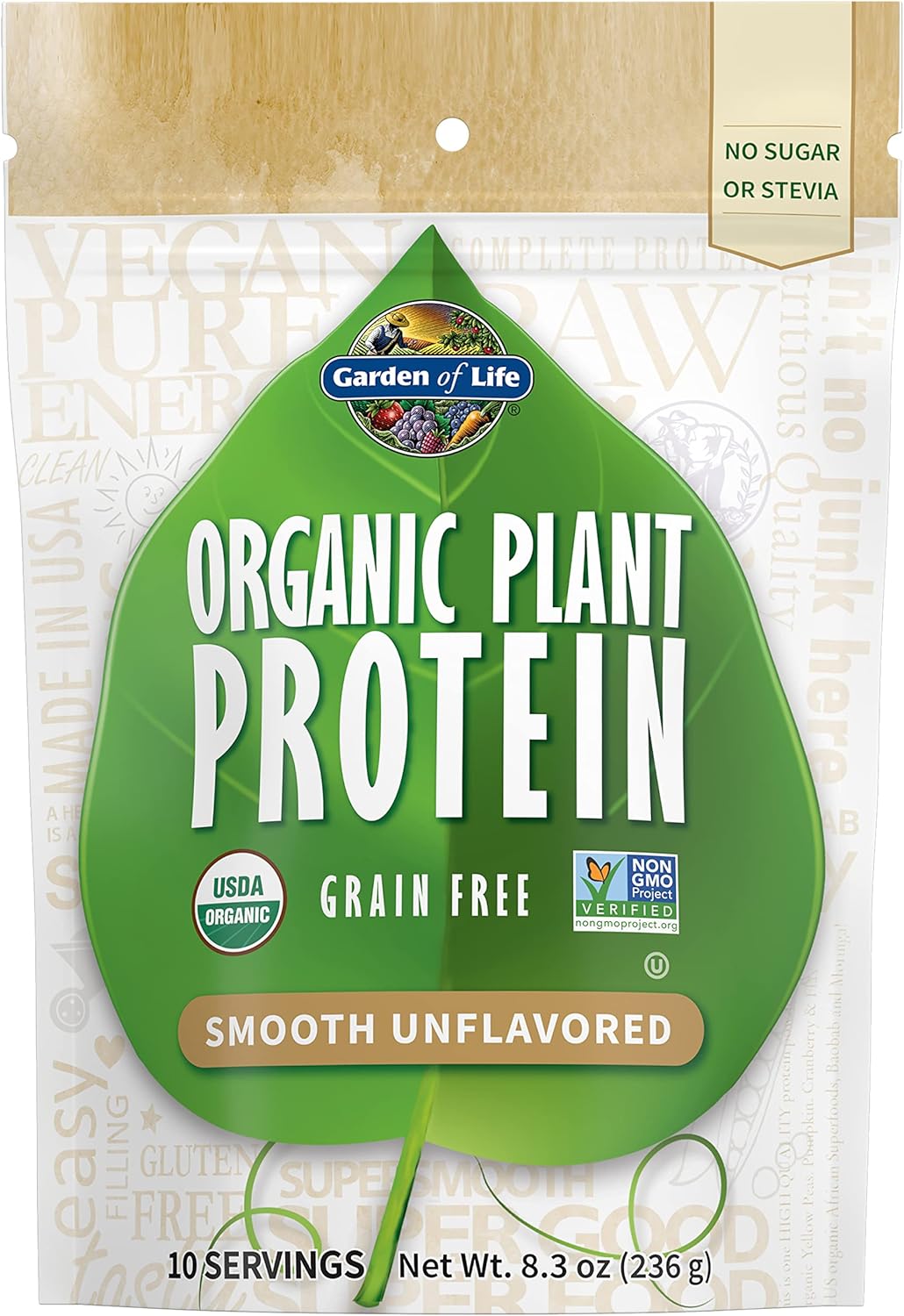 Organic Plant Based Protein Powder - Unflavored Vegan Shake with Probiotics & Enzymes - Gluten & Grain Free - 10 Servings, 15g Protein, Sugar & Stevia Free