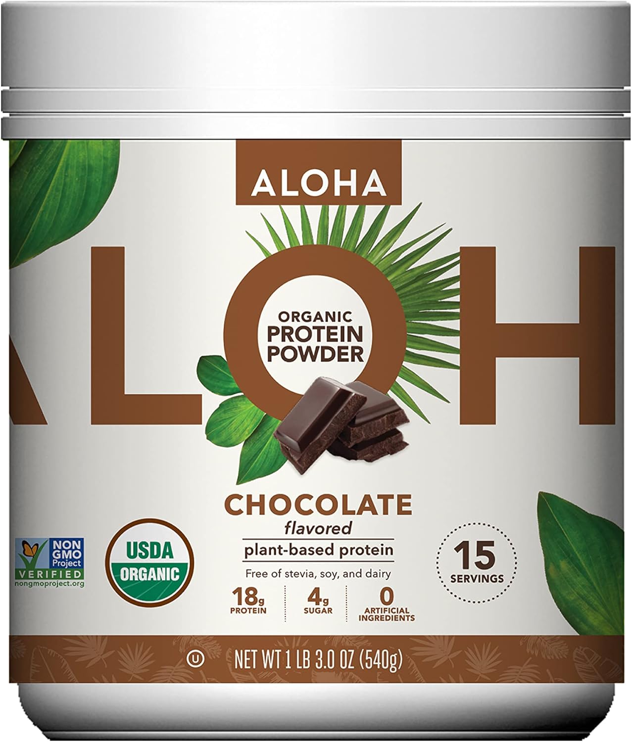 Organic Plant-Based Protein Powder & Bars Bundle - Chocolate Flavor, 19.6 oz Powder & 12 Peanut Butter Chocolate Chip Bars, Vegan-Friendly