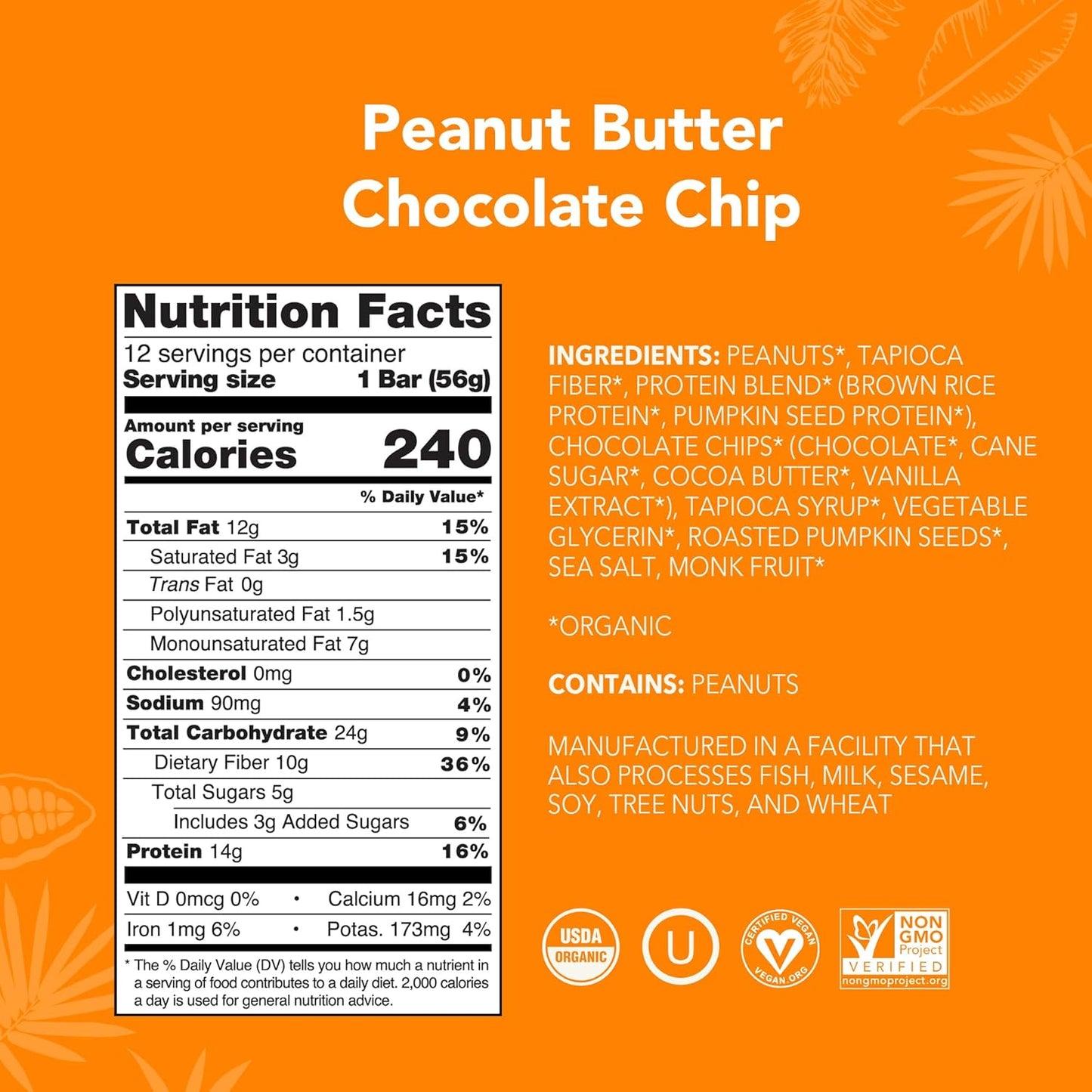 Organic Plant-Based Protein Powder & Bars Bundle - Chocolate Flavor, 19.6 oz Powder & 12 Peanut Butter Chocolate Chip Bars, Vegan-Friendly
