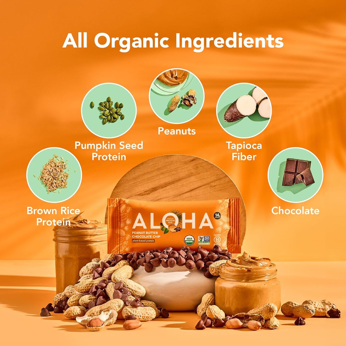 Organic Plant-Based Protein Powder & Bars Bundle - Chocolate Flavor, 19.6 oz Powder & 12 Peanut Butter Chocolate Chip Bars, Vegan-Friendly
