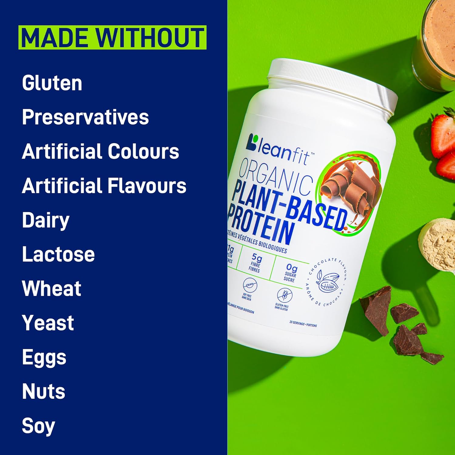 Organic Plant-Based Protein Powder, Chocolate Flavor - Vegan, USDA Certified, Soy-Free, Gluten-Free, Dairy-Free, Non-GMO - 21g Protein, 18 Servings, 1.58lb Tub