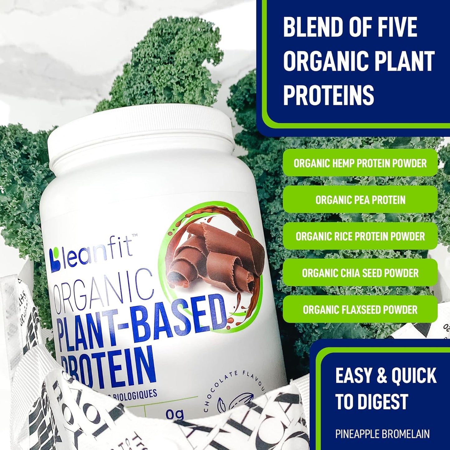 Organic Plant-Based Protein Powder, Chocolate Flavor - Vegan, USDA Certified, Soy-Free, Gluten-Free, Dairy-Free, Non-GMO - 21g Protein, 18 Servings, 1.58lb Tub