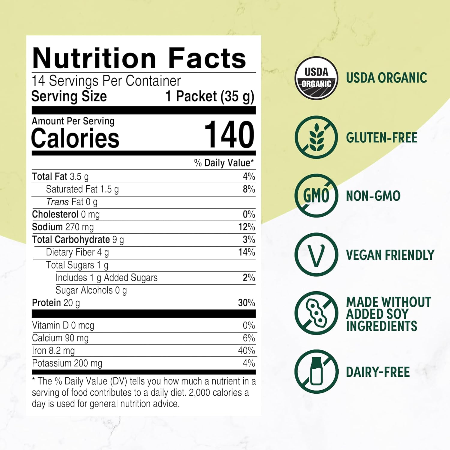 Organic Plant-Based Protein Powder Packets, Rich Chocolate Flavor - 20g Protein for Smoothies & Shakes - Dairy-Free, Non-GMO - 14 Servings - Men & Women