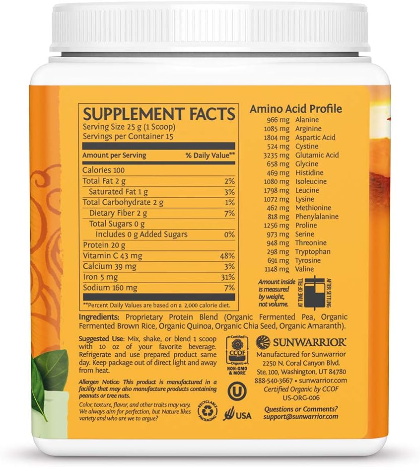 Organic Plant-Based Protein Powder with Superfoods | Sunwarrior Classic Plus | Unflavored | 15 Servings | Vegan, Non-GMO, Dairy-Free