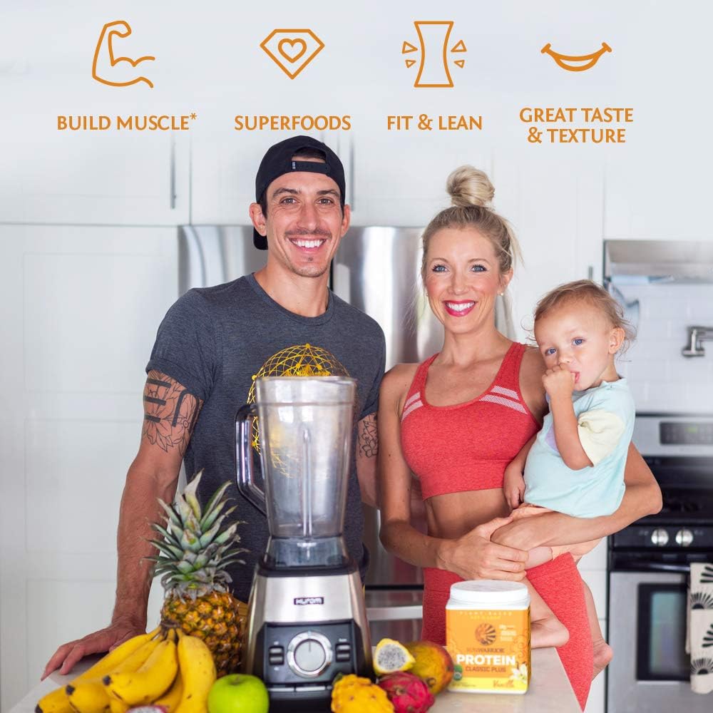 Organic Plant-Based Protein Powder with Superfoods | Sunwarrior Classic Plus | Unflavored | 15 Servings | Vegan, Non-GMO, Dairy-Free