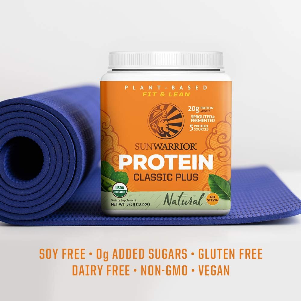Organic Plant-Based Protein Powder with Superfoods | Sunwarrior Classic Plus | Unflavored | 15 Servings | Vegan, Non-GMO, Dairy-Free