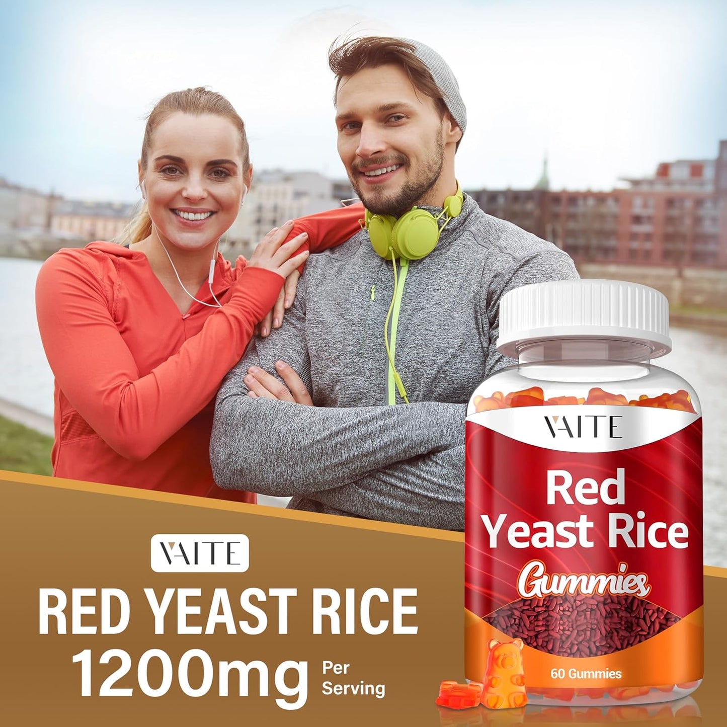 Organic Plant-Based VAITE Red Yeast Rice CoQ10 Gummies - Energy Support & Monacolin K, Non-GMO, 60 Vegetarian Gummy