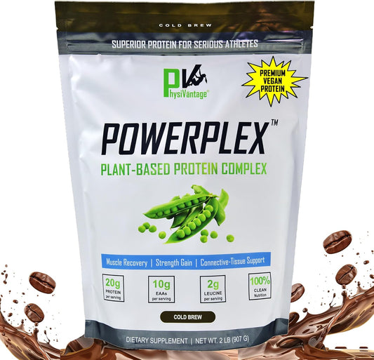 Organic Plant-Based Vegan Protein Powder - Dairy-Free Muscle & Joint Support, Collagen Alternative, Monk Fruit Sweetened - Cold Brew Mocha Flavor - PhysiVantage POWERPLEX 2 lb