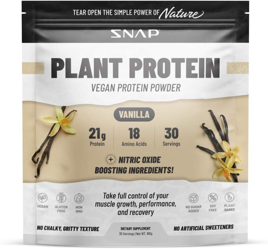 Organic Plant Based Vegan Protein Powder with Nitric Oxide Boost - Vanilla Flavor - Muscle Growth, Performance & Recovery - 30 Servings