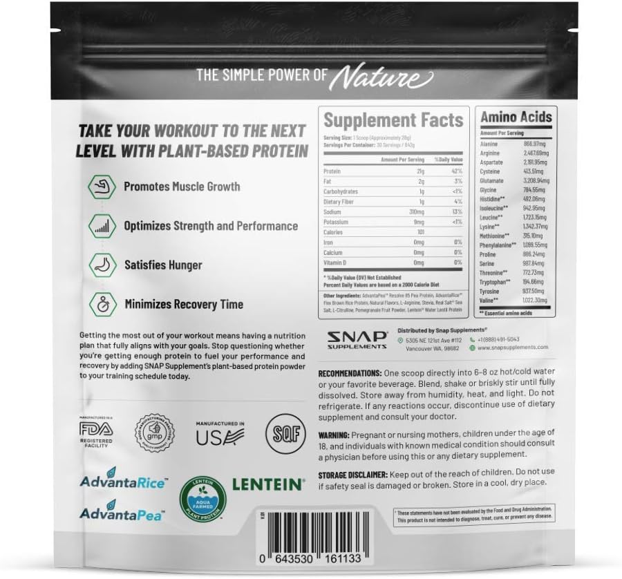 Organic Plant-Based Vegan Protein Powder with Nitric Oxide Boosting Formula - BCAA Amino Acid for Muscle Growth, Performance & Recovery - 30 Servings (Banana)