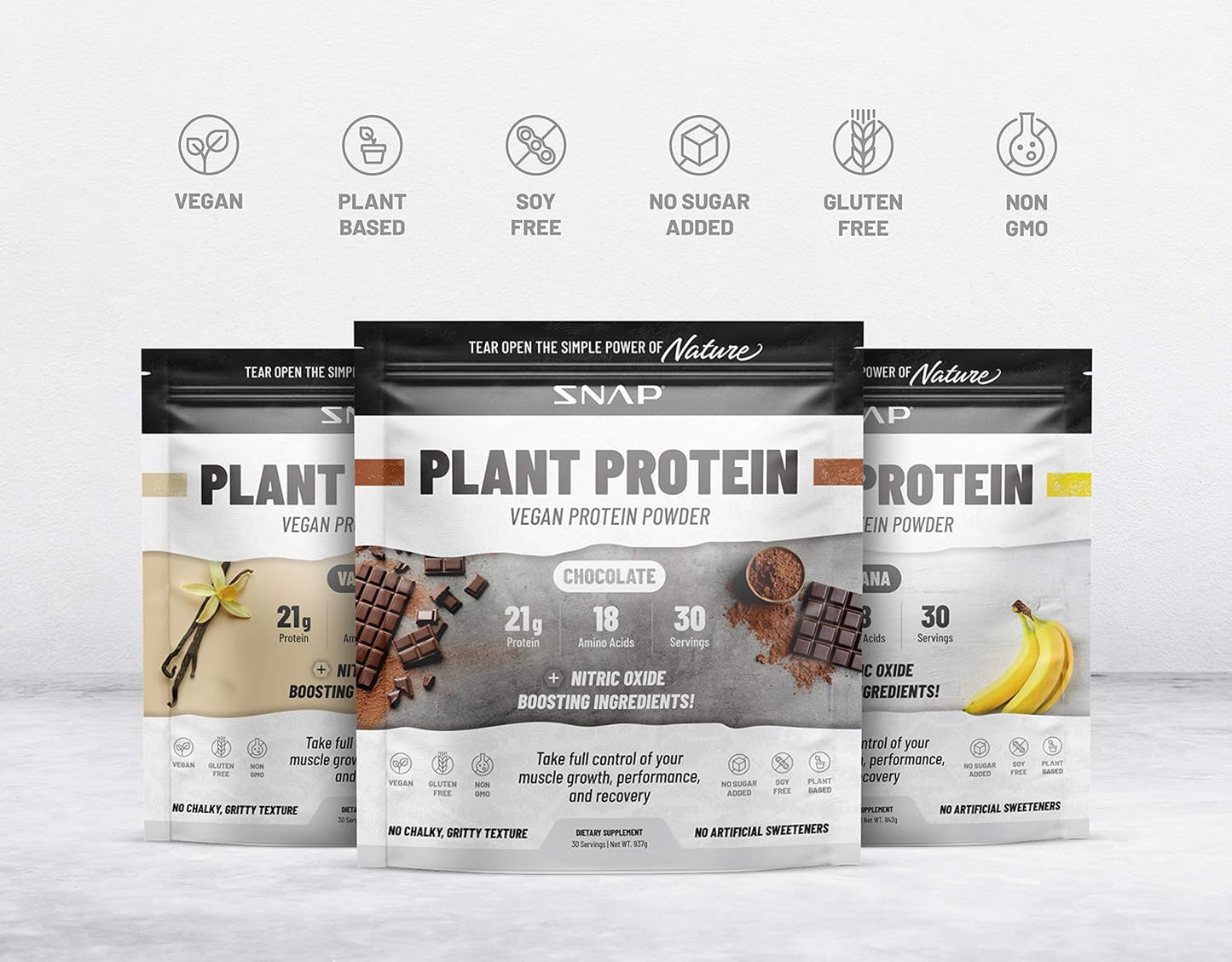 Organic Plant-Based Vegan Protein Powder with Nitric Oxide Boosting Formula - BCAA Amino Acid for Muscle Growth, Performance & Recovery - 30 Servings (Banana)