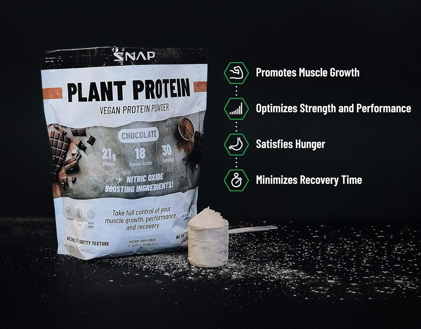 Organic Plant-Based Vegan Protein Powder with Nitric Oxide Boosting Formula - BCAA Amino Acid for Muscle Growth, Performance & Recovery - 30 Servings (Banana)
