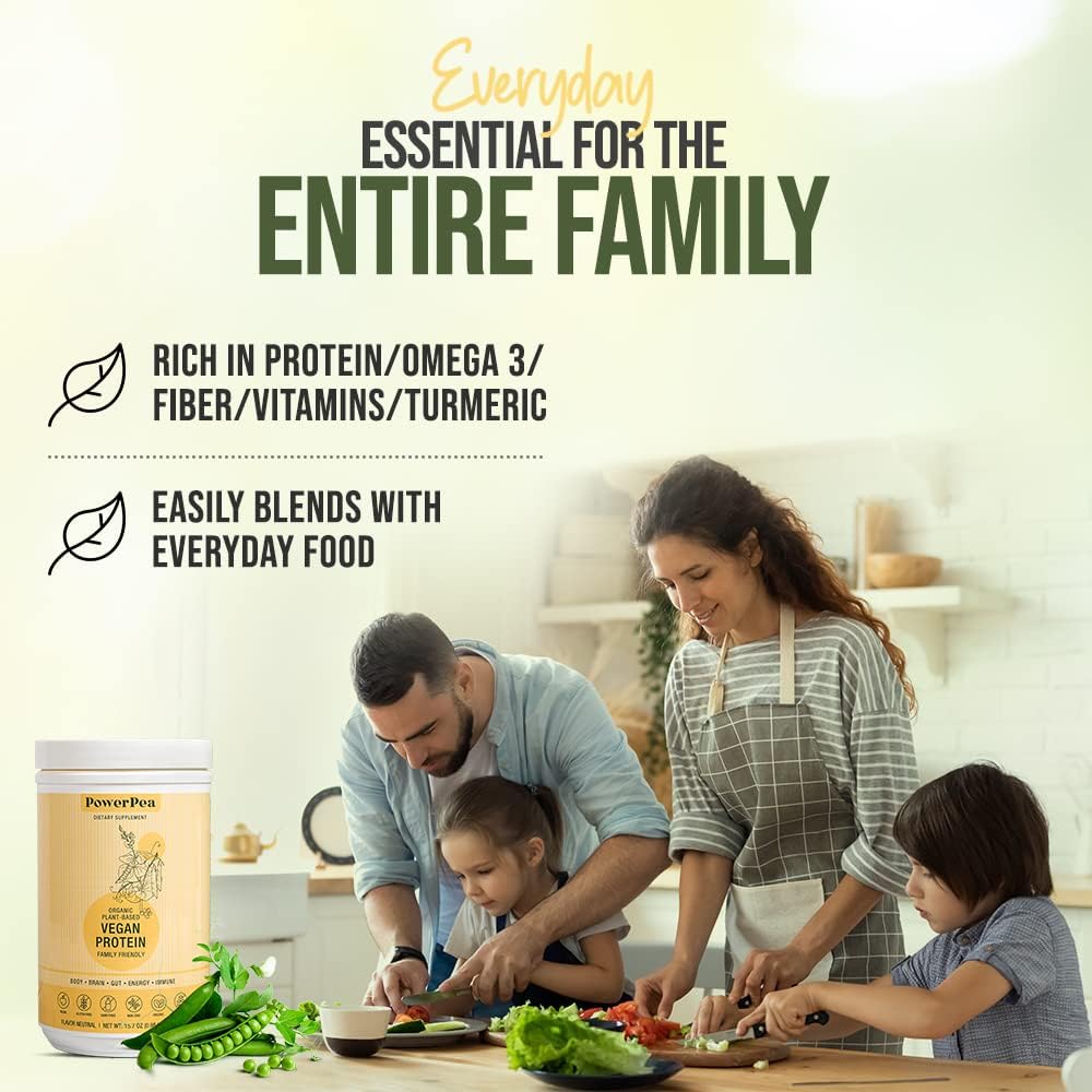 Organic Plant-Based Vegan Protein with Vitamins, Fiber, and Omega 3 - Unflavored Kids Nutrition Supplement - Non-GMO Dairy and Gluten Free