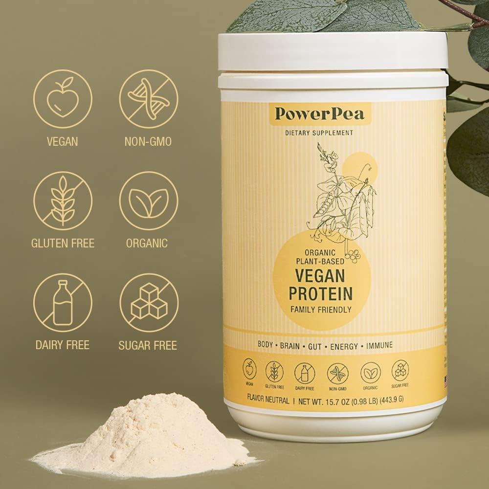 Organic Plant-Based Vegan Protein with Vitamins, Fiber, and Omega 3 - Unflavored Kids Nutrition Supplement - Non-GMO Dairy and Gluten Free
