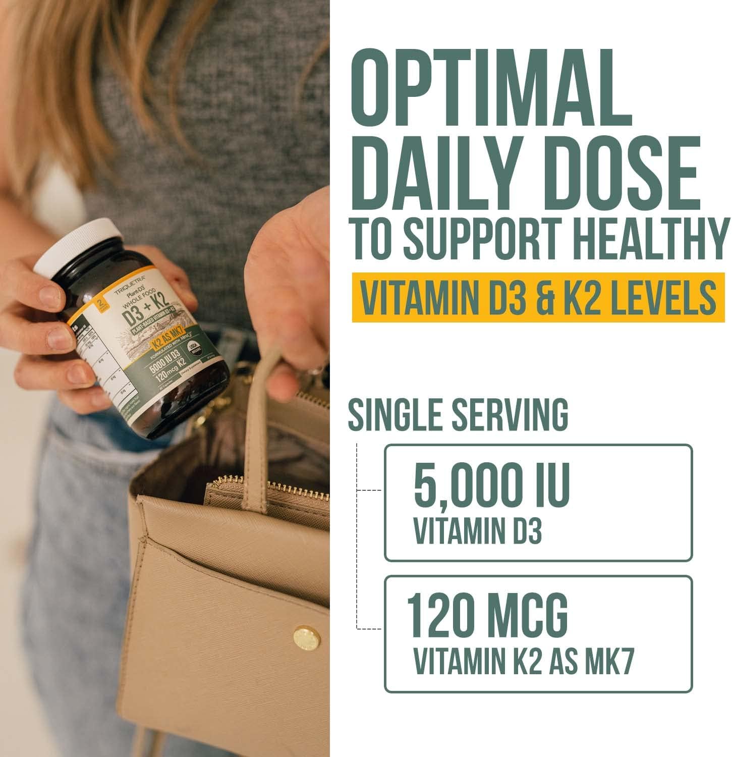 Organic Plant-Based Vitamin D3 + K2 Capsules for Enhanced Digestion - Vegan & Raw Formula with Prebiotic & Superfood Complex - 60 Count