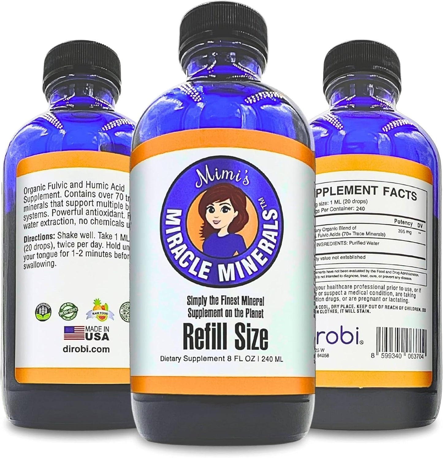 Organic Plant-Derived Fulvic Acid & Humic Acid Mineral Drops Supplement - 70 Ionic Minerals, Liquid Trace Minerals (8 oz Refill)