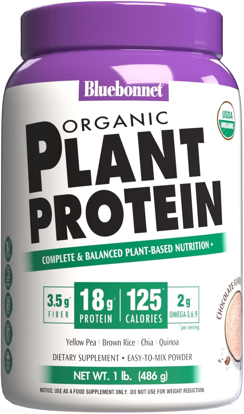 Organic Plant Protein Powder - 18g Protein, 3.5g Fiber - Chia & Quinoa - Non-GMO, Vegan, Kosher - USDA Organic - Chocolate Flavor - 1 LB