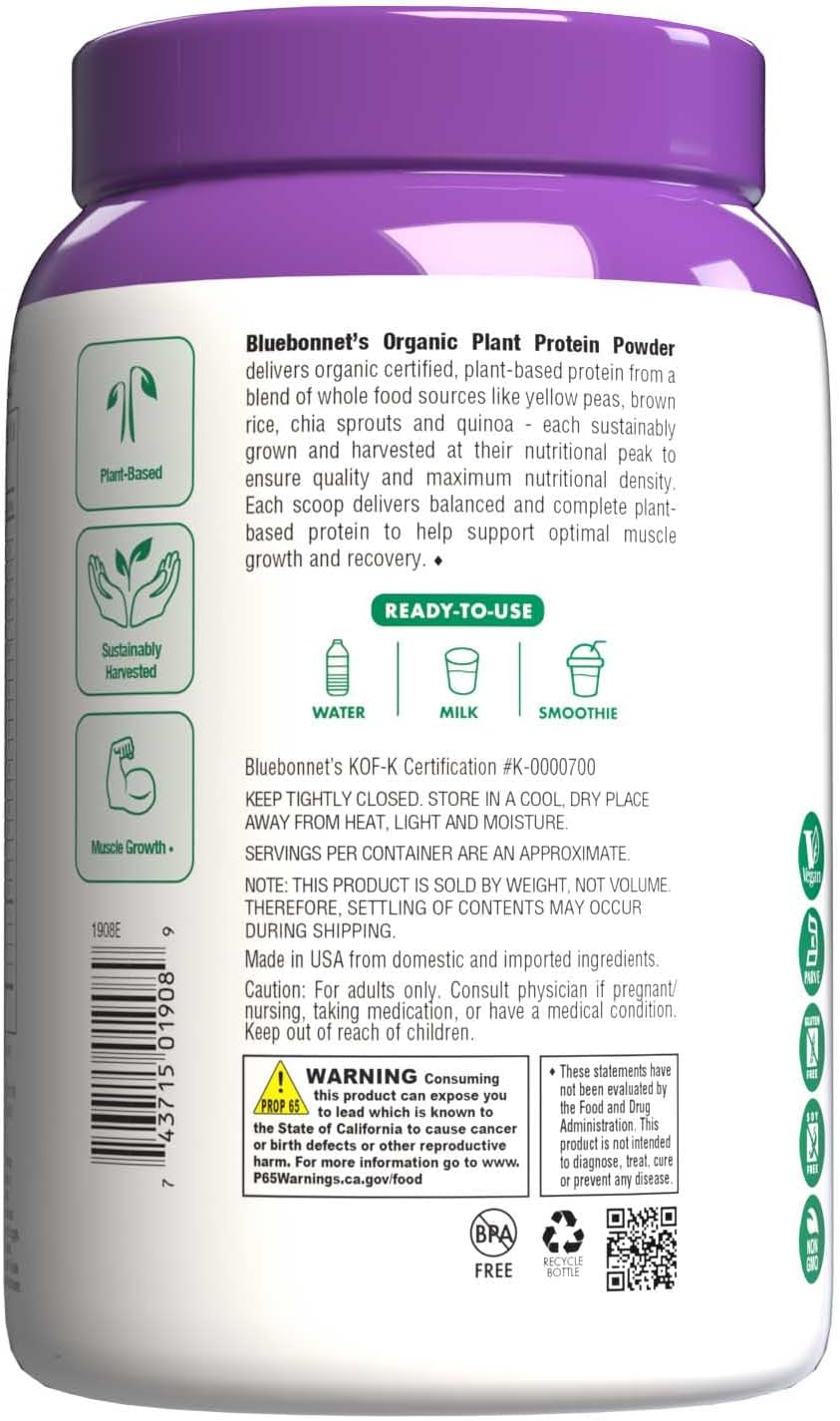 Organic Plant Protein Powder - 18g Protein, 3.5g Fiber - Chia & Quinoa - Non-GMO, Vegan, Kosher - USDA Organic - Chocolate Flavor - 1 LB
