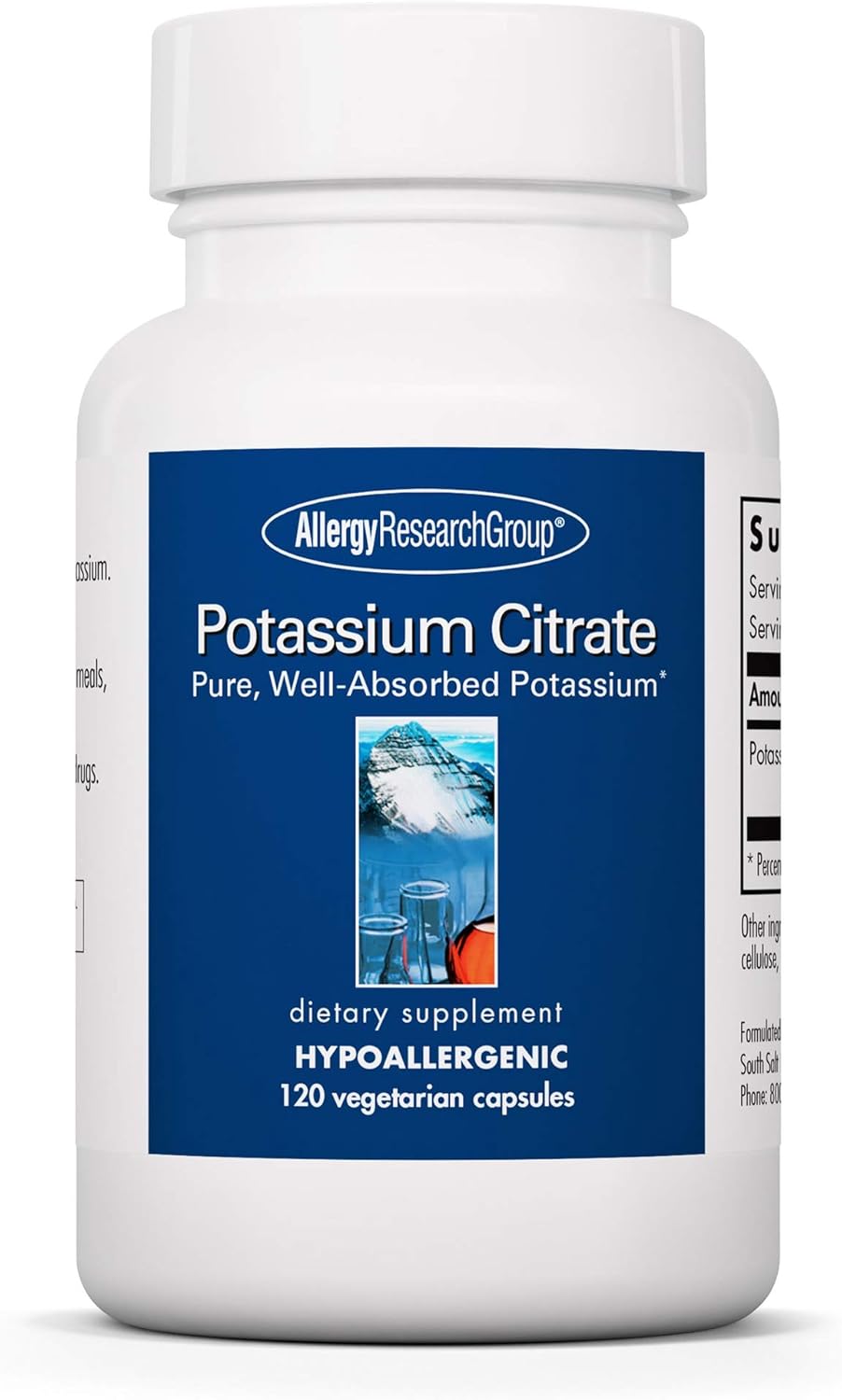 Organic Potassium Citrate Supplement 99mg - Well-Absorbed, Vegetarian Capsules - 120 Count for Men & Women by Allergy Research Group