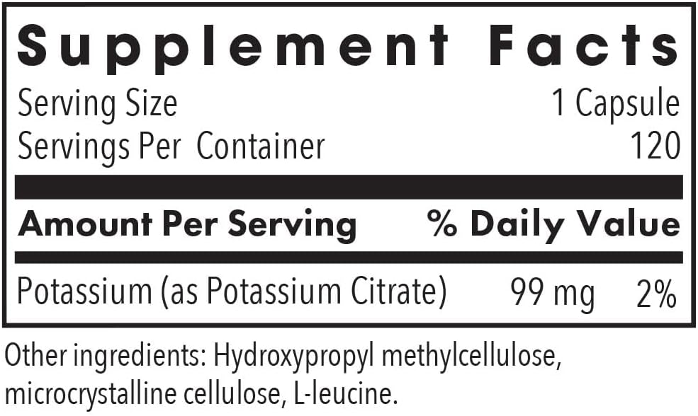 Organic Potassium Citrate Supplement 99mg - Well-Absorbed, Vegetarian Capsules - 120 Count for Men & Women by Allergy Research Group
