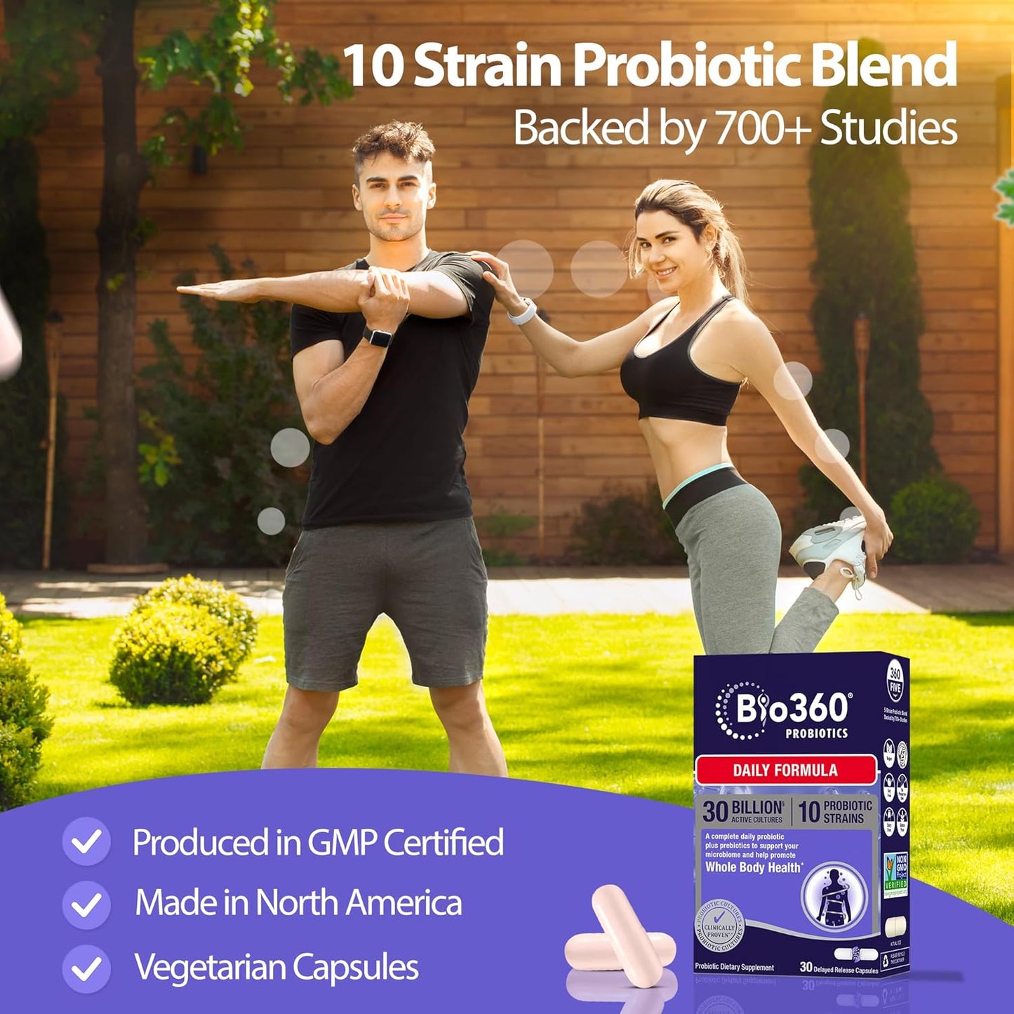 Organic Prebiotic Fiber Probiotic Supplement for Digestive & Immune Health, 30 Billion CFU, 10 Strains, 30CT