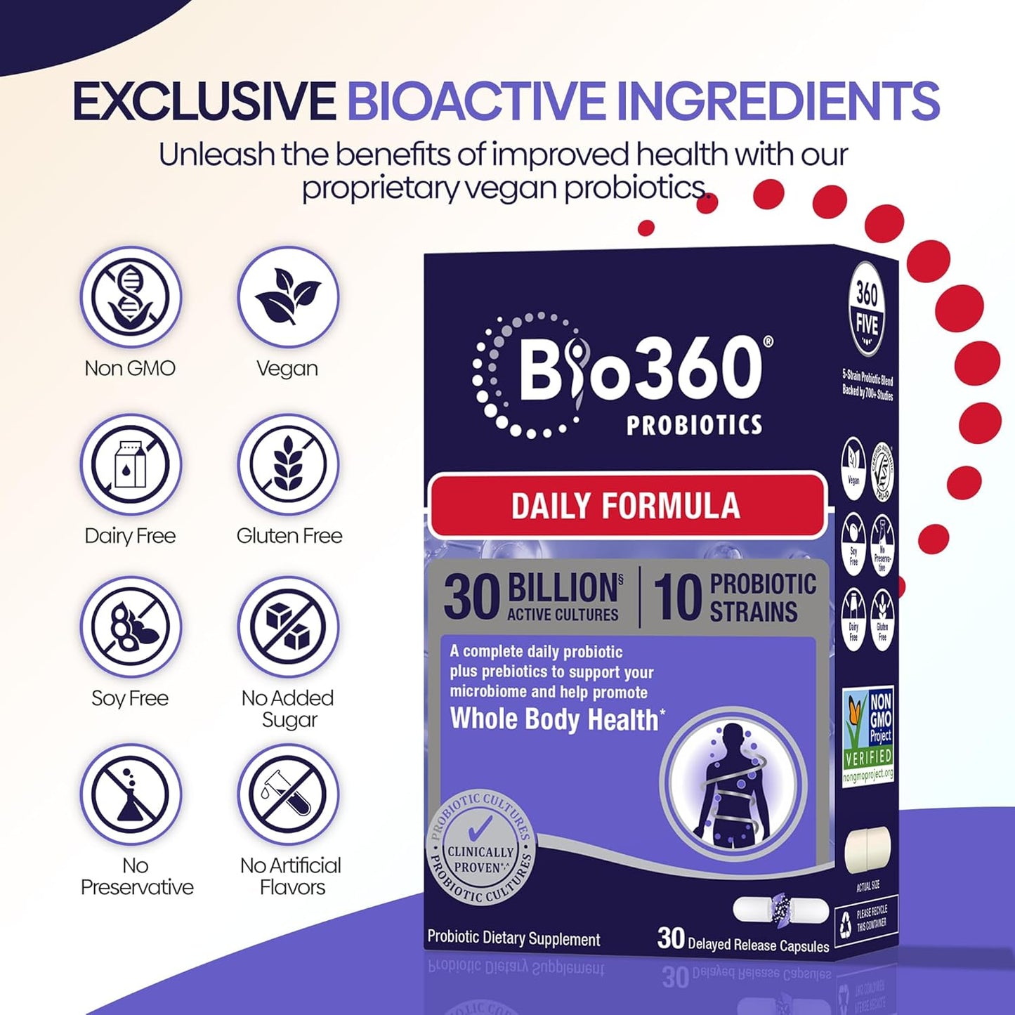 Organic Prebiotic Fiber Probiotic Supplement for Digestive & Immune Health, 30 Billion CFU, 10 Strains, 30CT