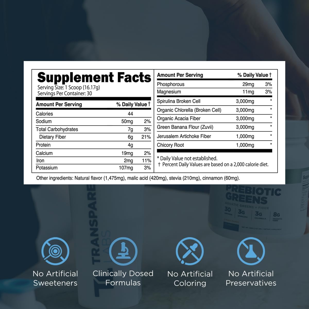 Organic Prebiotic Greens Superfood Powder with Spirulina & Antioxidants - 30 Servings, Unflavored