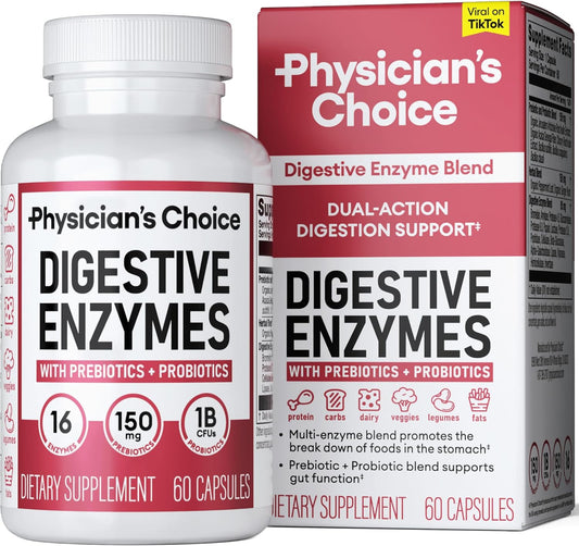 Organic Prebiotic & Probiotic Digestive Enzymes for Gut Health - Meal Time Relief - Physician's Choice - 60 CT