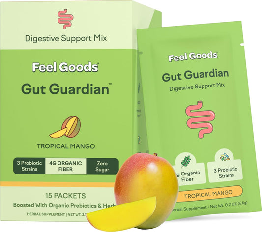 Organic Prebiotic & Probiotic Powder for Gut Health Support - Sugar Free, Non-GMO, Vegan - Tropical Mango Flavor - 15 Servings