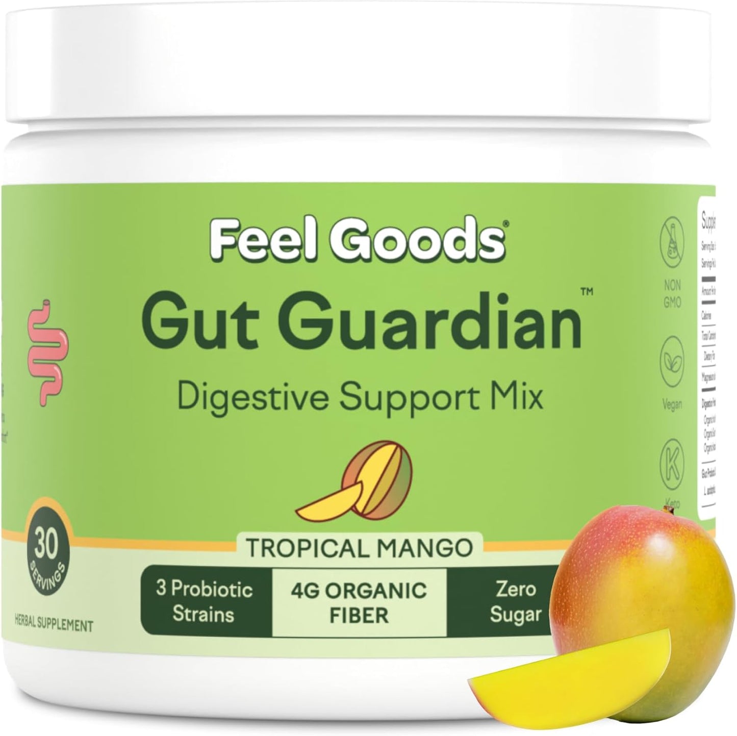Organic Prebiotic & Probiotic Powder for Gut Health Support - Sugar Free, Non GMO, Vegan - Tropical Mango Flavor - 30CT