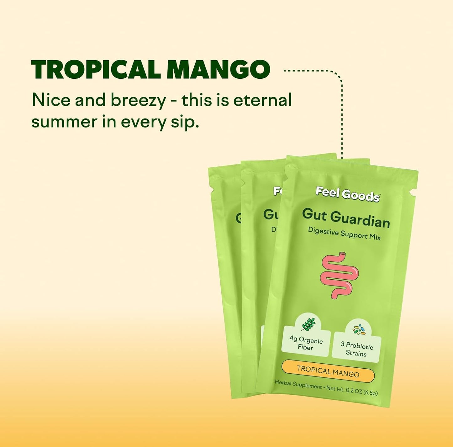 Organic Prebiotic & Probiotic Powder for Gut Health Support - Sugar Free, Non-GMO, Vegan - Tropical Mango Flavor - 15 Servings