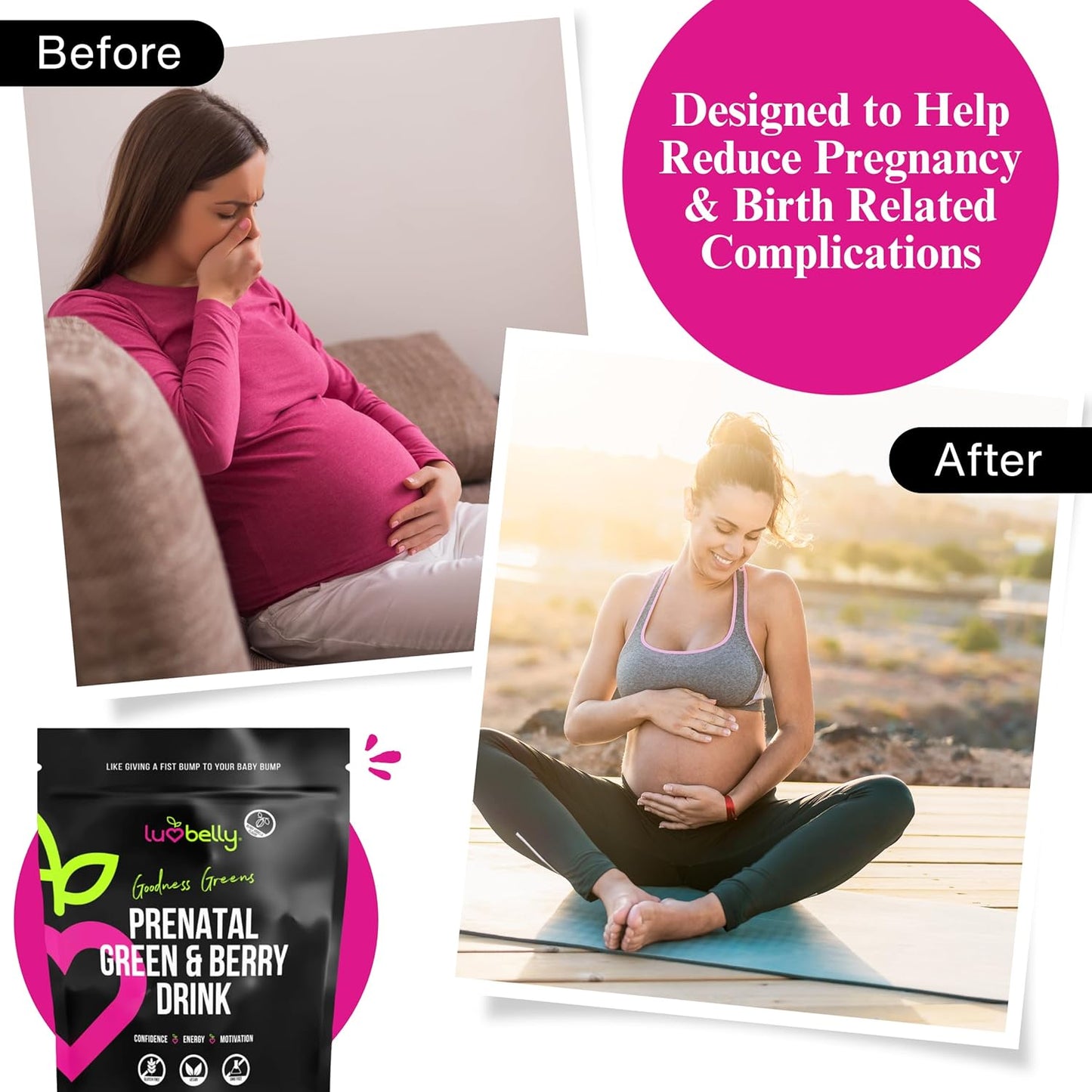 Organic Prenatal Greens Powder for Pregnancy - OBGYN Approved Supplement - Pregnancy Energy Drink Mix - 24 Servings