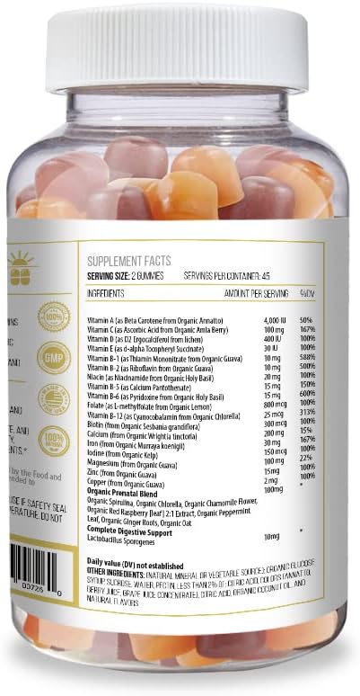 Organic Prenatal Gummies with 25+ Vitamins & Herbal Blend - Non-GMO, Vegetarian, 90 Count, USA Made