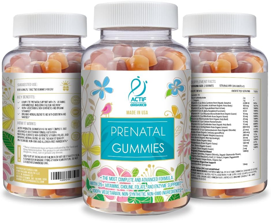 Organic Prenatal Gummies with 25+ Vitamins & Herbal Blend - Non-GMO, Vegetarian, 90 Count, USA Made