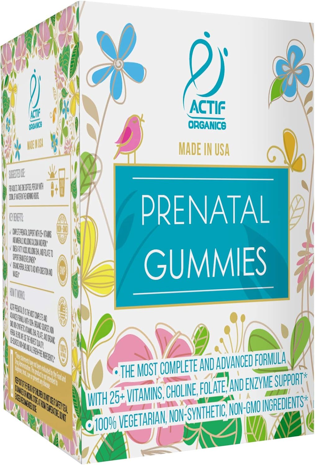 Organic Prenatal Gummies with 25+ Vitamins & Herbal Blend - Non-GMO, Vegetarian, 90 Count, USA Made